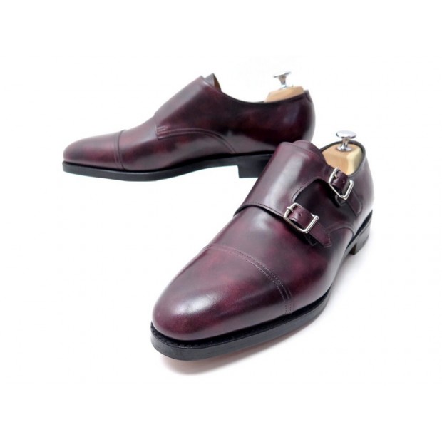 NEUF CHAUSSURES JOHN LOBB WILLIAM II BI BOUCLES 10E 44 EN CUIR PRUNE SHOES 1280€