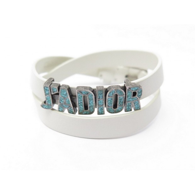 BRACELET CHRISTIAN DIOR J'ADIOR 16CM EN CUIR BLANC & BLEU TURQUOISE LEATHER 390€