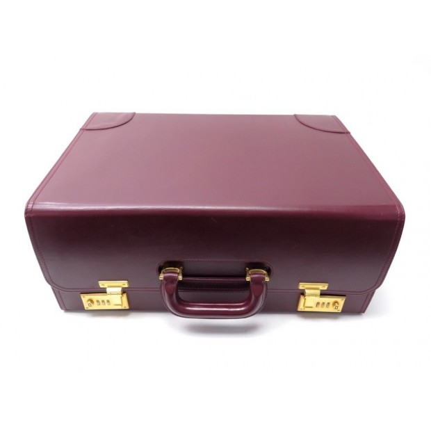 VINTAGE SAC MALETTE MUST DE CARTIER ATTACHE CASE CUIR BORDEAUX BRIEFCASE 2760€