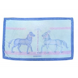 DRAP DE PLAGE HERMES CHEVAUX SERVIETTE DE BAIN EN COTON BLEU BEACH TOWEL 475€