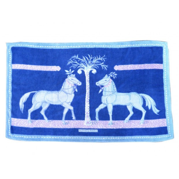 DRAP DE PLAGE HERMES CHEVAUX SERVIETTE DE BAIN 140CM COTON BLEU BEACH TOWEL 475€