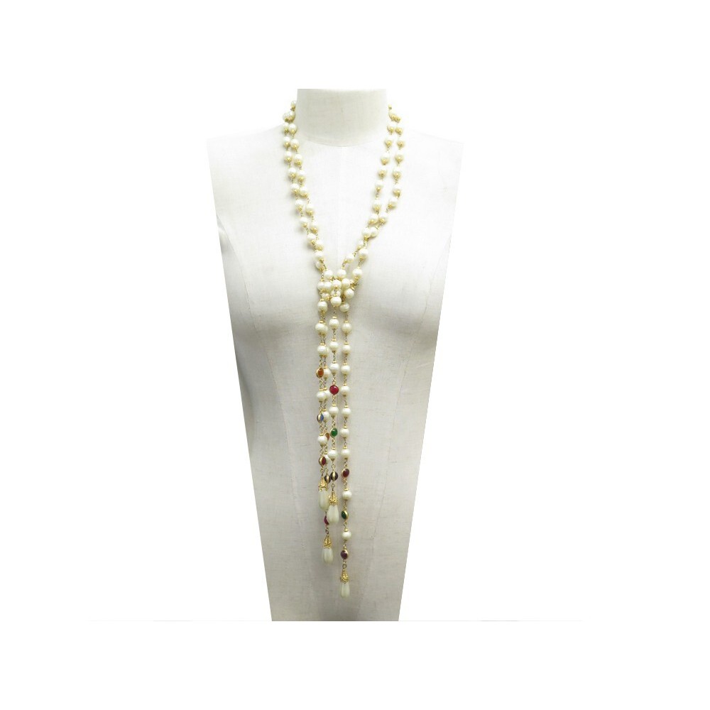 1990s CHANEL Glass Pearl Single Strand Necklace 