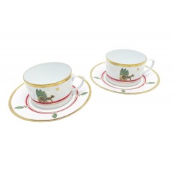 VINTAGE 2 TASSES BOLS + SOUCOUPES LA MAISON LOUIS CARTIER PANTHERE PORCELAINE