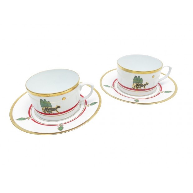 VINTAGE 2 TASSES BOLS + SOUCOUPES LA MAISON LOUIS CARTIER PANTHERE PORCELAINE