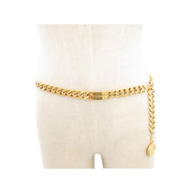 CEINTURE CHANEL T 90 MEDAILLON LOGO CC CHAINE EN METAL DORE CHAIN BELT 1200€