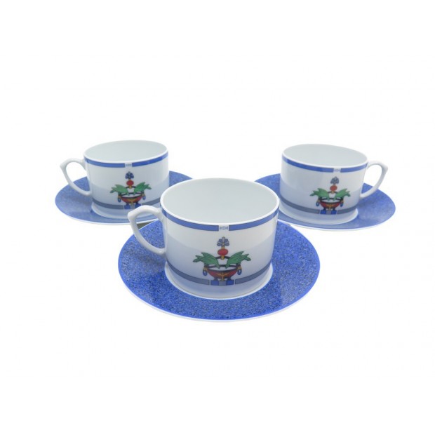 NEUF VINTAGE 3 TASSES AVEC SOUCOUPE CARTIER LA MAISON VENITIENNE PORCELAINE CUPS