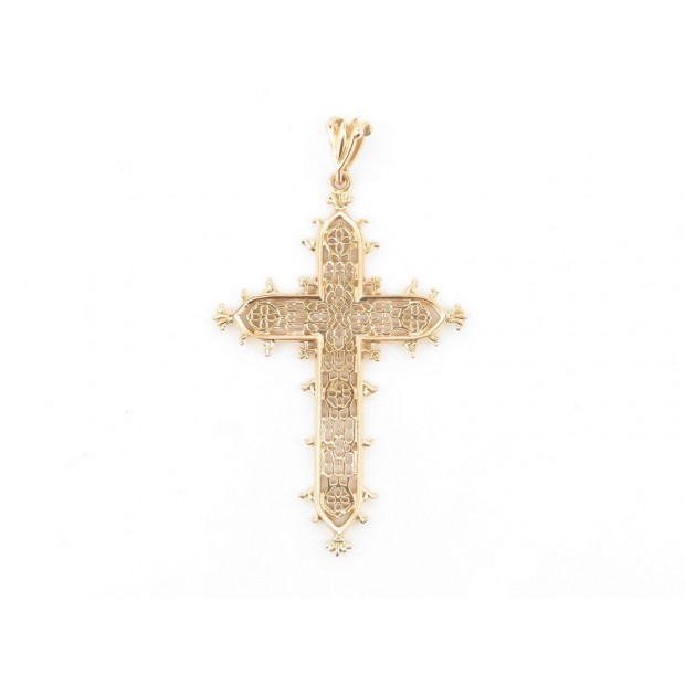 PENDENTIF CROIX MOTIFS DENTELLE EN OR JAUNE 18K 6GR YELLOW GOLD CROSS PENDANT