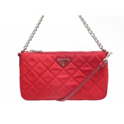 NEUF SAC A MAIN PRADA 1BH026 EN TOILE NYLON ROUGE BANDOULIERE RED HAND BAG 1690€