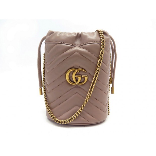 NEUF SAC A MAIN GUCCI MINI SEAU GG MARMONT CUIR VIEUX ROSE + BOITE NEW BAG 920€