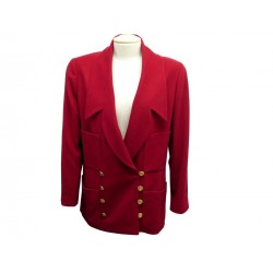 NEUF VINTAGE VESTE CROISEE CHANEL BLAZER EN CACHEMIRE ROUGE 40 M JACKET 4800€