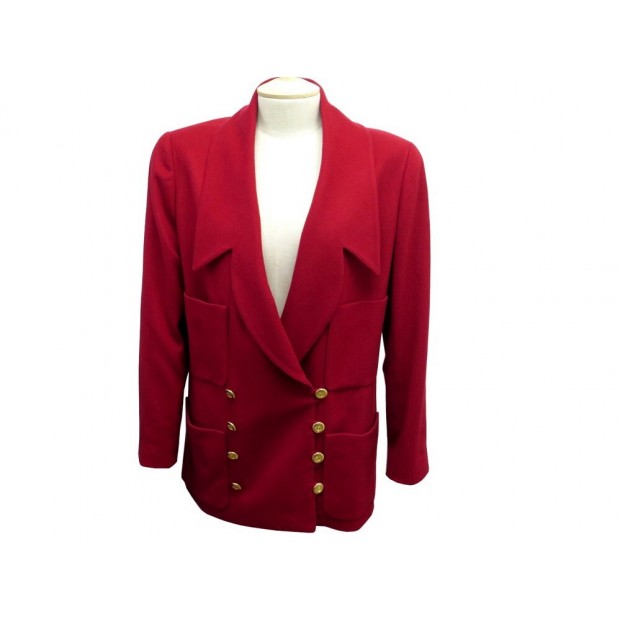 NEUF VINTAGE VESTE CROISEE CHANEL BLAZER EN CACHEMIRE ROUGE 40 M JACKET 4800€