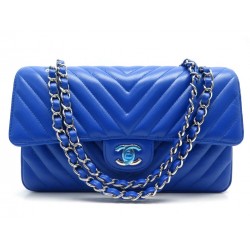 NEUF SAC A MAIN CHANEL CLASSIQUE TIMELESS CUIR CAVIAR CHEVRON BLEU NEW BAG 8250€