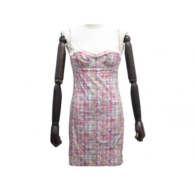 NEUF ROBE CHANEL BUSTIER LOGO CC P25053V15642 M 40 COTON ROSE NEW DRESS 3500€