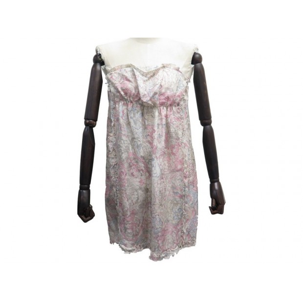 NEUF ROBE CHANEL BUSTIER CAMELIAS M 40 P37706 EN MOUSSELINE DE SOIE DRESS 4100€