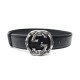 NEUF CEINTURE GUCCI 114868 BOUCLE BAMBOO GG METAL VIEILLI 75 CUIR NOIR BELT 440€