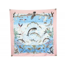 FOULARD HERMES LA VIE PRECIEUSE DE LA MEDITERRANEE CARRE 90 SOIE ROSE SCARF 410€