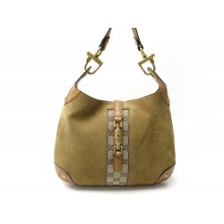 SAC A MAIN GUCCI JACKIE 120888 CUIR DAIM MARRON TOILE GUCCISSIMA HAND BAG 2100€