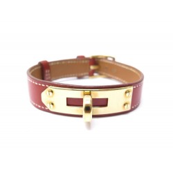 NEUF BRACELET HERMES KELLY EN CUIR SWIFT ROUGE & DORE 14 A 18 CM LEATHER 390€