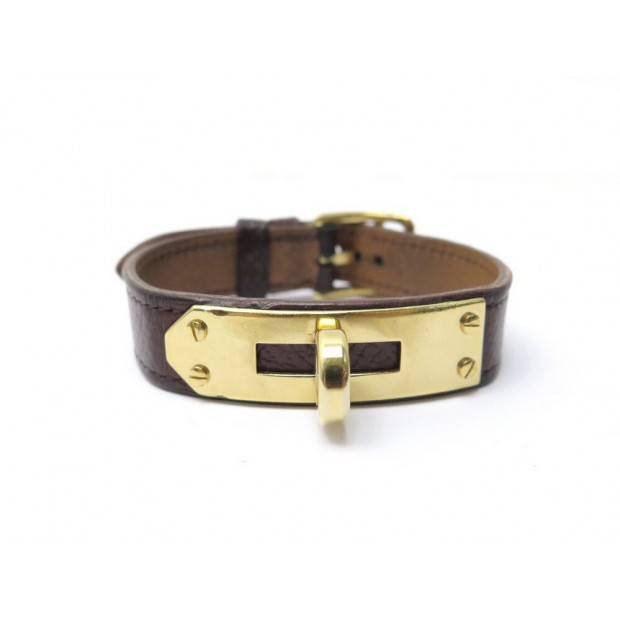 VINTAGE BRACELET HERMES KELLY CUIR COURCHEVEL MARRON 13 A 17 CM LEATHER 390€