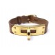 VINTAGE BRACELET HERMES KELLY CUIR MARRON & DORE 13 A 17 CM BROWN LEATHER 390€