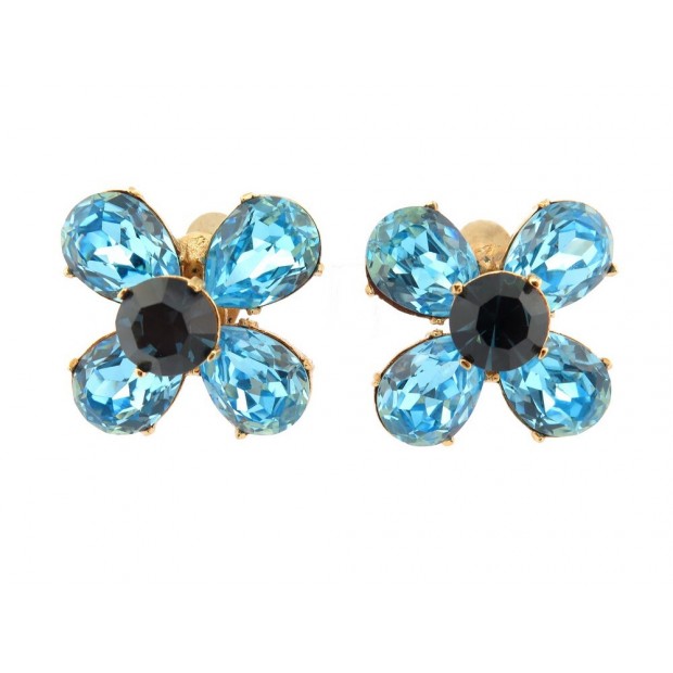 VINTAGE BOUCLES D'OREILLES YVES SAINT LAURENT FLEURS PIERRES BLEUES EARRINGS