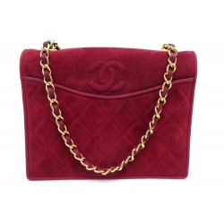 VINTAGE SAC A MAIN CHANEL LOGO CC EN DAIM ROUGE BANDOULIERE RED HAND BAG 3200€