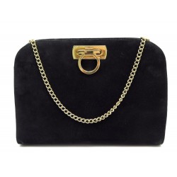 SAC A MAIN SALVATORE FERRAGAMO GANCINI EN DAIM NOIR BANDOULIERE HAND BAG 1200€