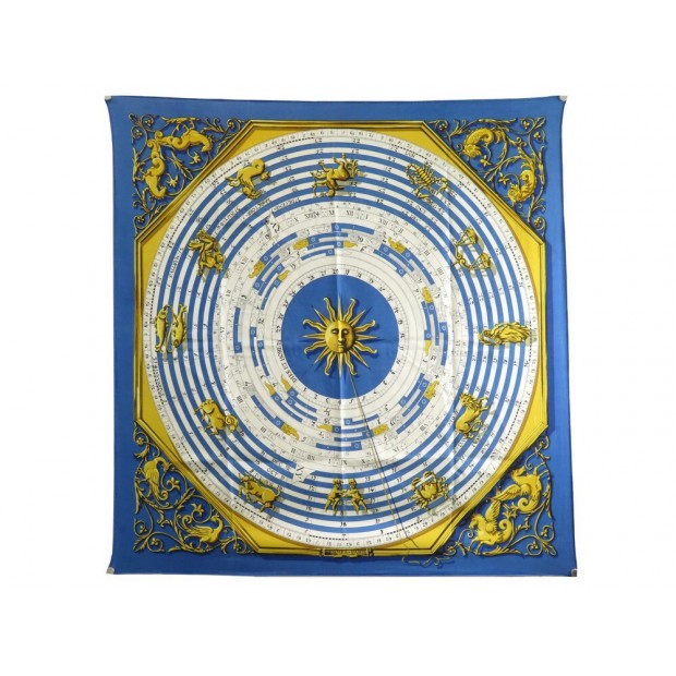 VINTAGE FOULARD HERMES DIES ET HORE CARRE 90 FACONNET SOIE BLEUE SILK SCARF 410€