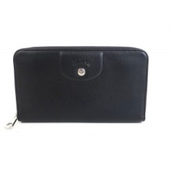 NEUF PORTEFEUILLE LONGCHAMP LE PLIAGE CUIR NOIR LEATHER WALLET BILLFOLD 215€