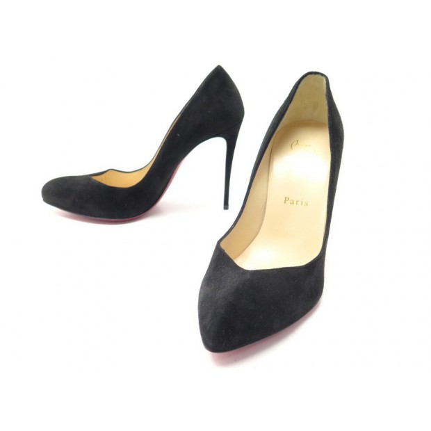 NEUF CHAUSSURES CHRISTIAN LOUBOUTIN ESCARPINS 38.5 EN DAIM NOIR NEW SHOES 595€