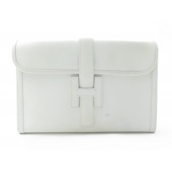 SAC A MAIN HERMES JIGE ELAN PM EN CUIR BLANC POCHETTE + BOITE LEATHER BAG 3200€