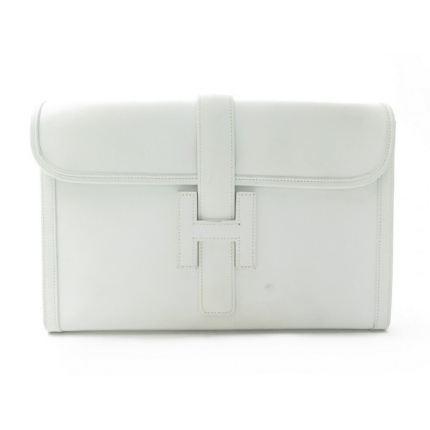 SAC A MAIN HERMES JIGE ELAN PM EN CUIR BLANC POCHETTE + BOITE LEATHER BAG 3200€