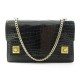 VINTAGE SAC A MAIN HERMES PIANO EN CUIR CROCODILE NOIR LEATHER BAG PURSE