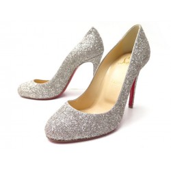 NEUF CHAUSSURES CHRISTIAN LOUBOUTIN ESCARPINS FIFI 38 PAILLETTES ARGENTE 575€