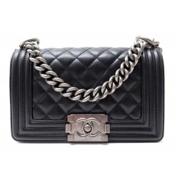 NEUF SAC A MAIN CHANEL MINI BOY CUIR GRAINE NOIR ET METAL ARGENTE HAND BAG 4150€