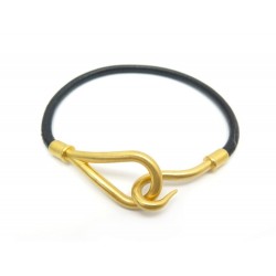 NEUF BRACELET HERMES JUMBO 18CM EN CUIR NOIR FINITION PVD DORE NEW LEATHER 240€