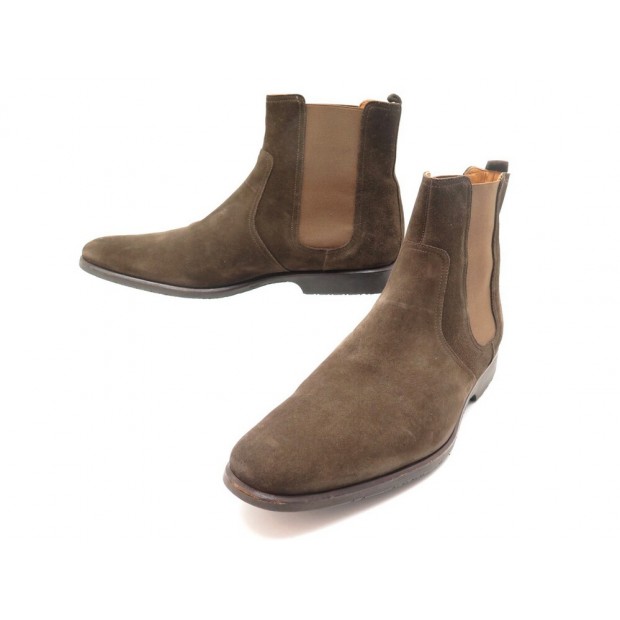 CHAUSSURES HERMES BOTTINES LEWIS 45 CHELSEA DAIM MARRON + BOITE BOOTS SHOES 850€