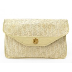 VINTAGE POCHETTE CHRISTIAN DIOR TOILE MONOGRAMME OBLIQUE & CUIR BEIGE POUCH 940€