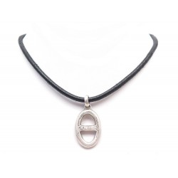 COLLIER HERMES CHAINE D'ANCRE TOUAREG 42 CM EN ARGENT ET LIEN CUIR NECKLACE 435€