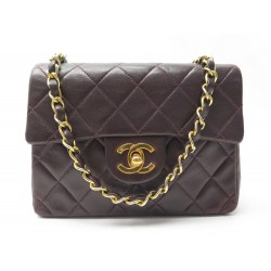 SAC A MAIN CHANEL MINI TIMELESS SQUARE CUIR MATELASSE BORDEAUX BANDOULIERE 3800€