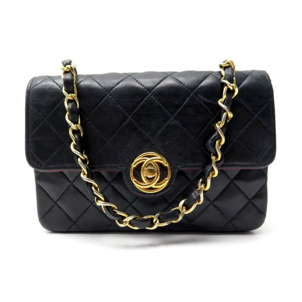 VINTAGE SAC A MAIN CHANEL MINI TIMELESS SQUARE CUIR MATELASSE NOIR HANDBAG 3800€