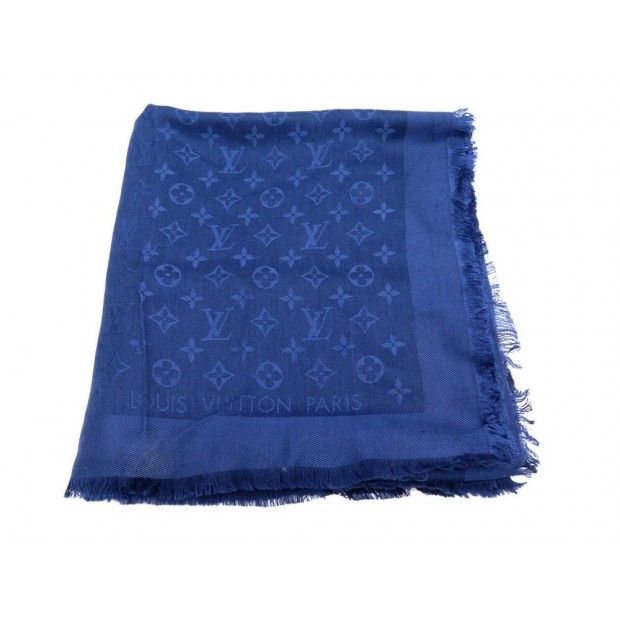 ECHARPE LOUIS VUITTON M72412 CHALE MONOGRAM EN SOIE ET LAINE BLEUE SHAWL 435€