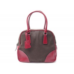 SAC A MAIN PRADA BOWLER EN TOILE MARRON & CUIR ROUGE BOWLING HAND BAG 1165€