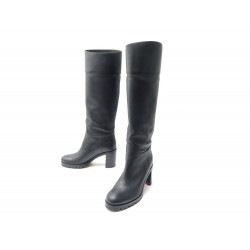 NEUF CHAUSSURES CHRISTIAN LOUBOUTIN BOTTES A TALONS 37.5 CUIR NOIR BOOTS 1495€