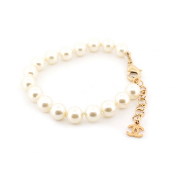 NEUF BRACELET CHANEL PERLES DE VERRE LOGO CC 2022 T 15-19 CM PEARLS BANGLE 480€