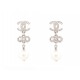 NEUF BOUCLES D'OREILLES CHANEL LOGO CC NOEUD STRASS PERLES ARGENTE EARRINGS 750€