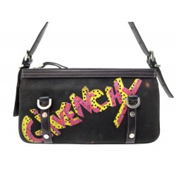 SAC A MAIN GIVENCHY POCHETTE GRAFFITI EN TOILE NOIR CANVAS HAND BAG POUCH 485€