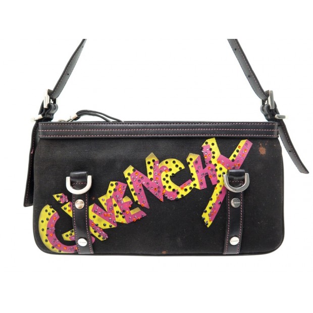 SAC A MAIN GIVENCHY POCHETTE GRAFFITI EN TOILE NOIR CANVAS HAND BAG POUCH 485€