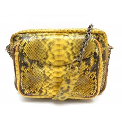 SAC A MAIN CLARIS VIROT CHARLY EN CUIR PYTHON JAUNE BANDOULIERE HAND BAG 690€