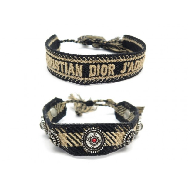 NEUF SET DE BRACELET CHRISTIAN DIOR J'ADIOR BRODE EN TOILE COTON NOIR NEW 350€